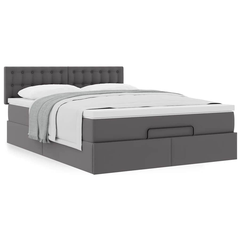 vidaXL Ottoman-Bett mit Matratze Grau 140x190 cm Kunstleder