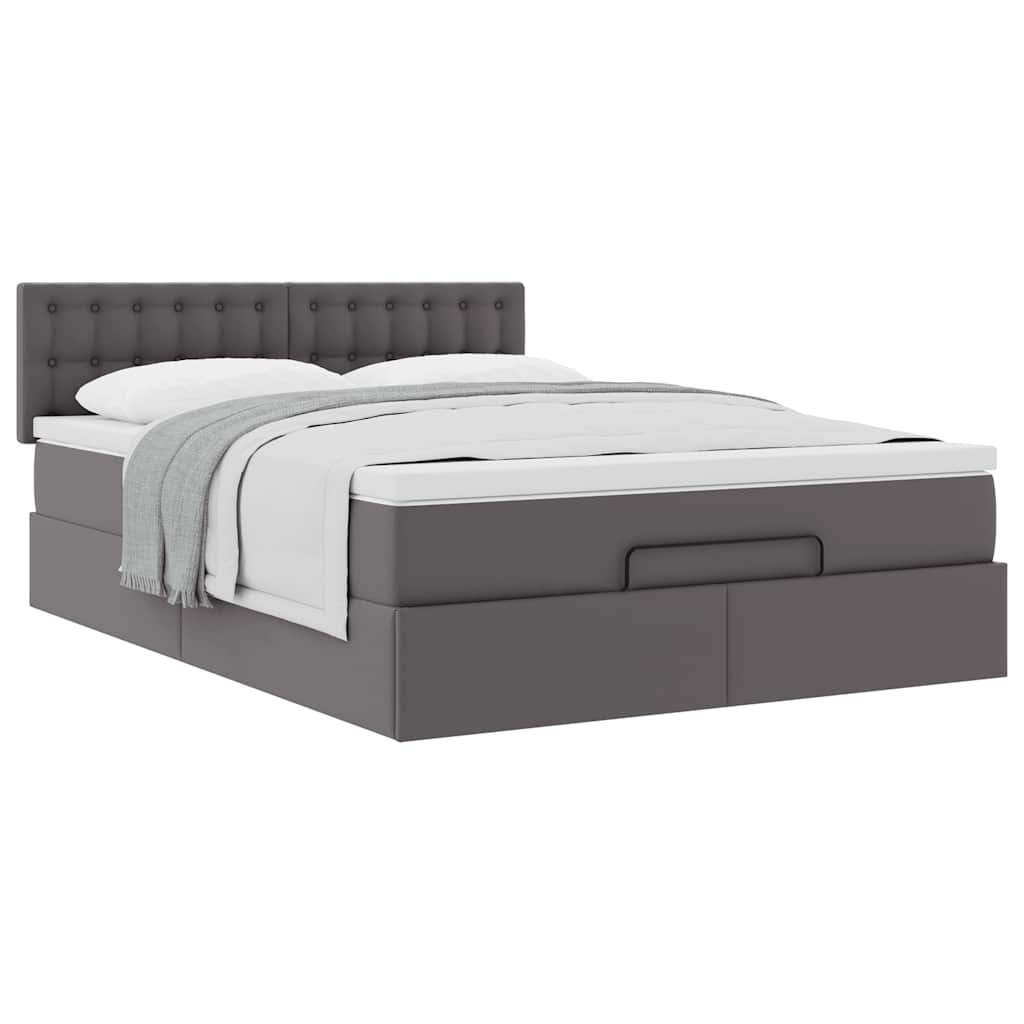 vidaXL Ottoman-Bett mit Matratze Grau 140x190 cm Kunstleder