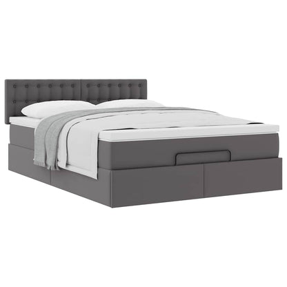 vidaXL Ottoman-Bett mit Matratze Grau 140x190 cm Kunstleder
