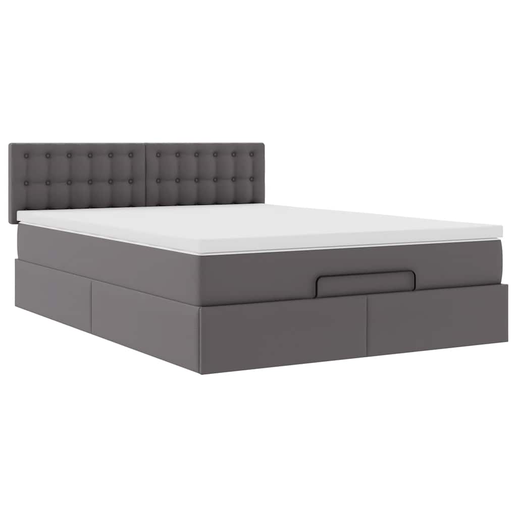 vidaXL Ottoman-Bett mit Matratze Grau 140x190 cm Kunstleder
