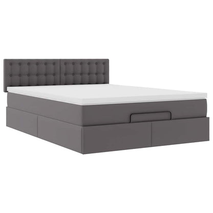 vidaXL Ottoman-Bett mit Matratze Grau 140x190 cm Kunstleder