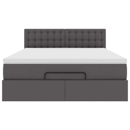 vidaXL Ottoman-Bett mit Matratze Grau 140x190 cm Kunstleder