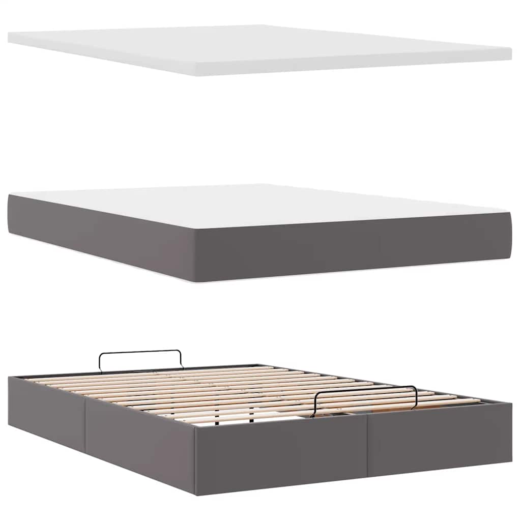 vidaXL Ottoman-Bett mit Matratze Grau 140x190 cm Kunstleder