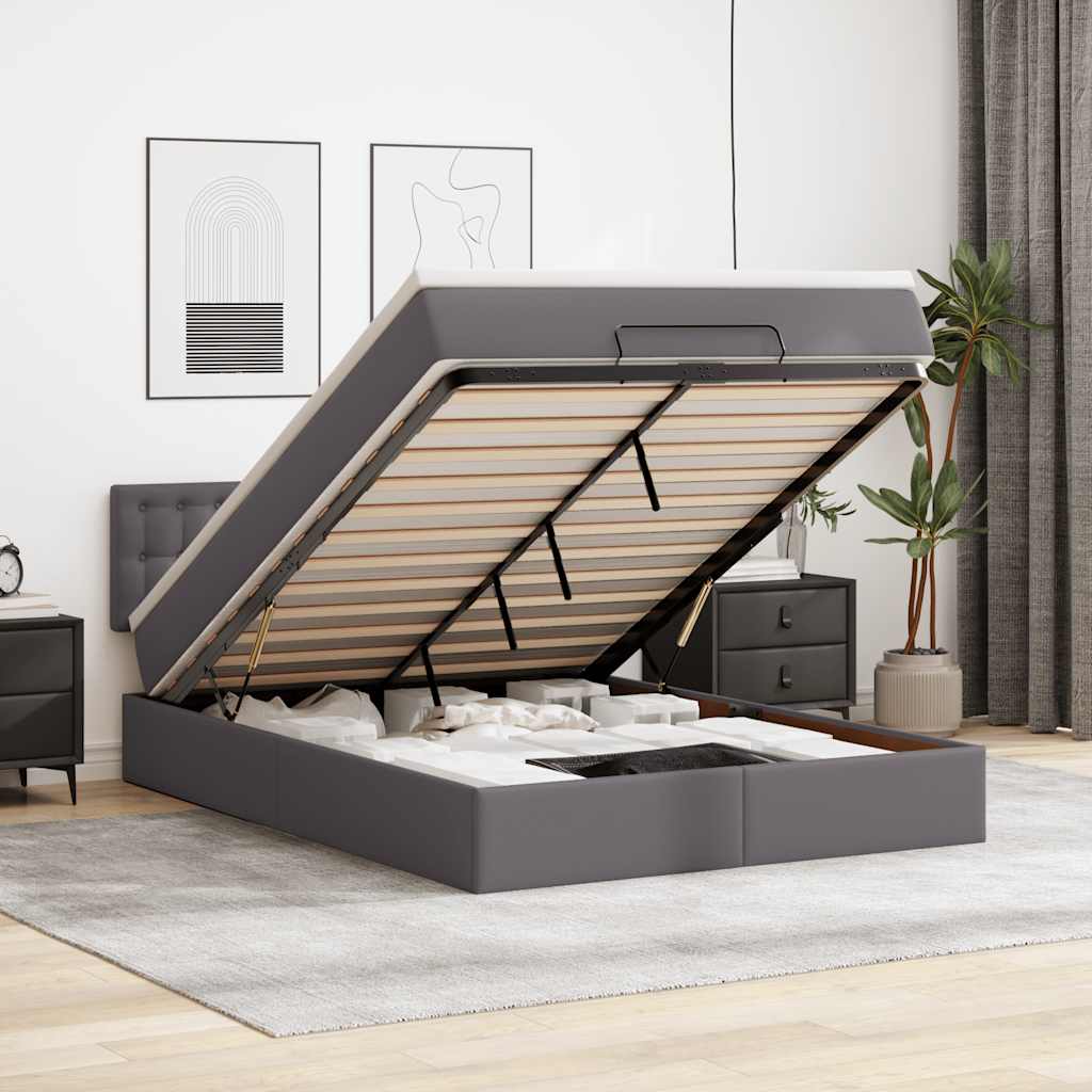 vidaXL Ottoman-Bett mit Matratze Grau 140x190 cm Kunstleder
