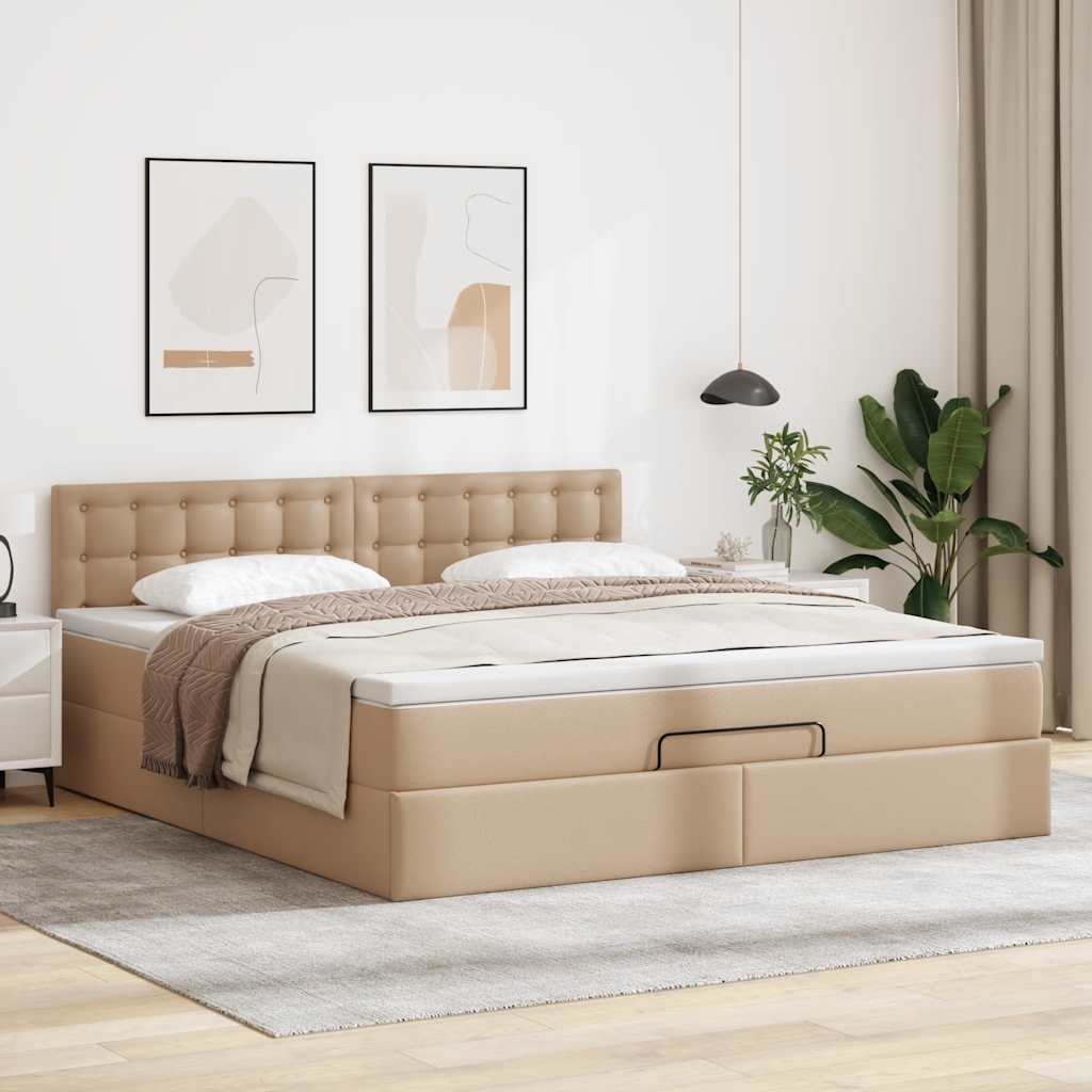 vidaXL Ottoman-Bett mit Matratze Cappuccino-Braun 140x190cm Kunstleder