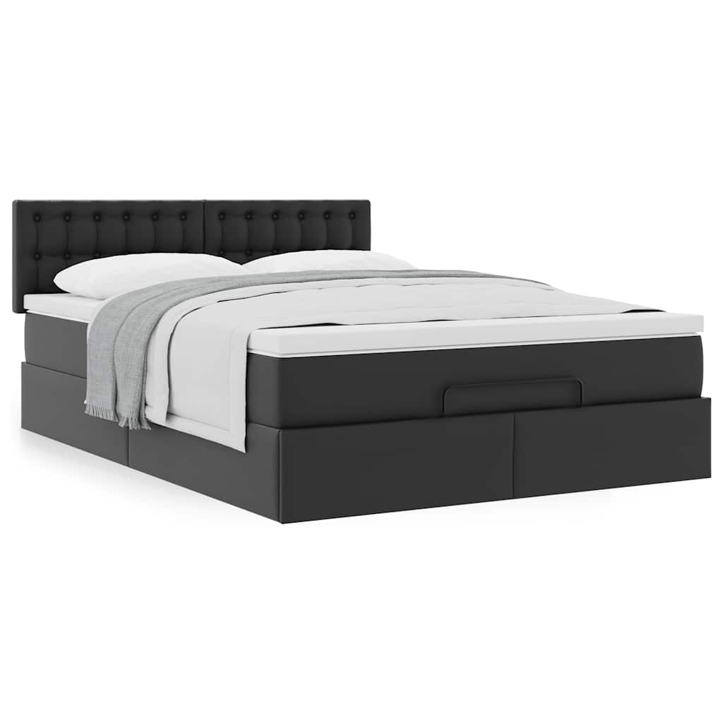 vidaXL Ottoman-Bett mit Matratze Schwarz 140x200 cm Kunstleder