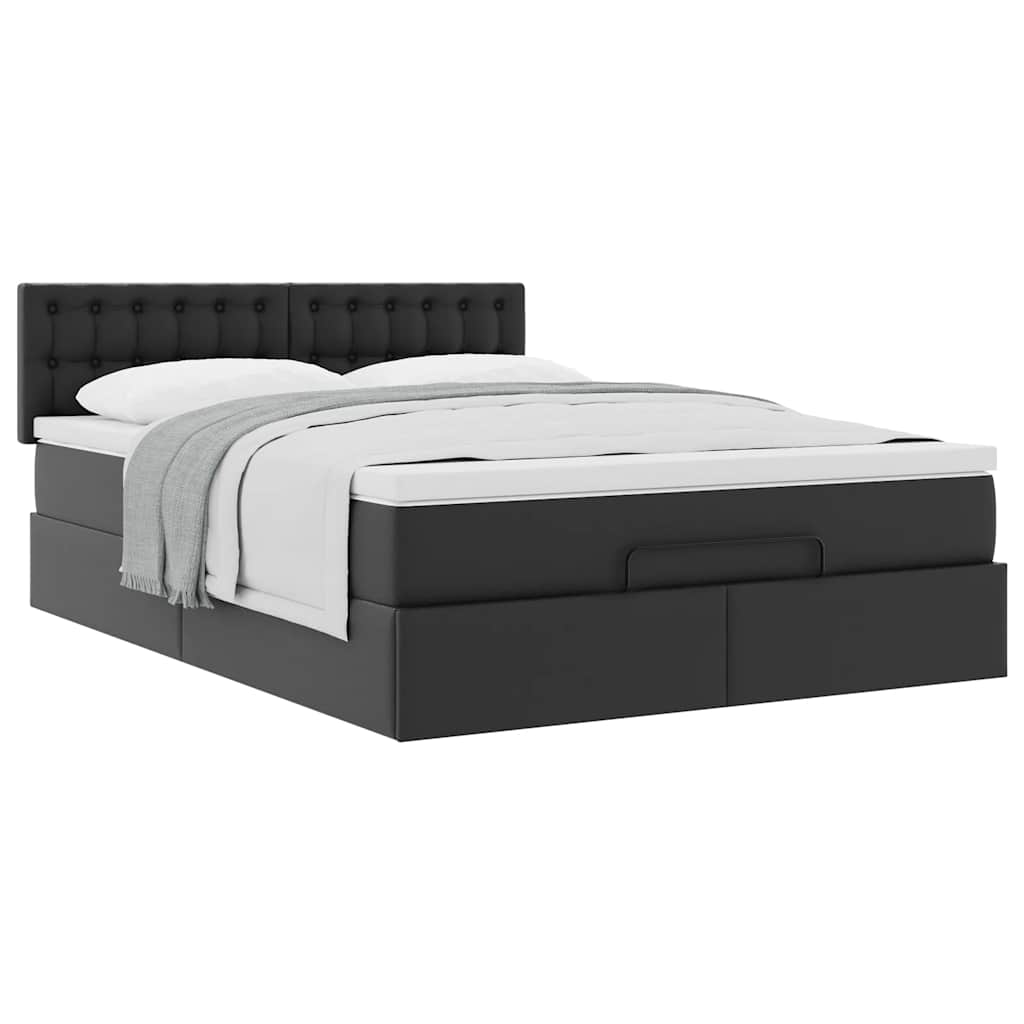 vidaXL Ottoman-Bett mit Matratze Schwarz 140x200 cm Kunstleder