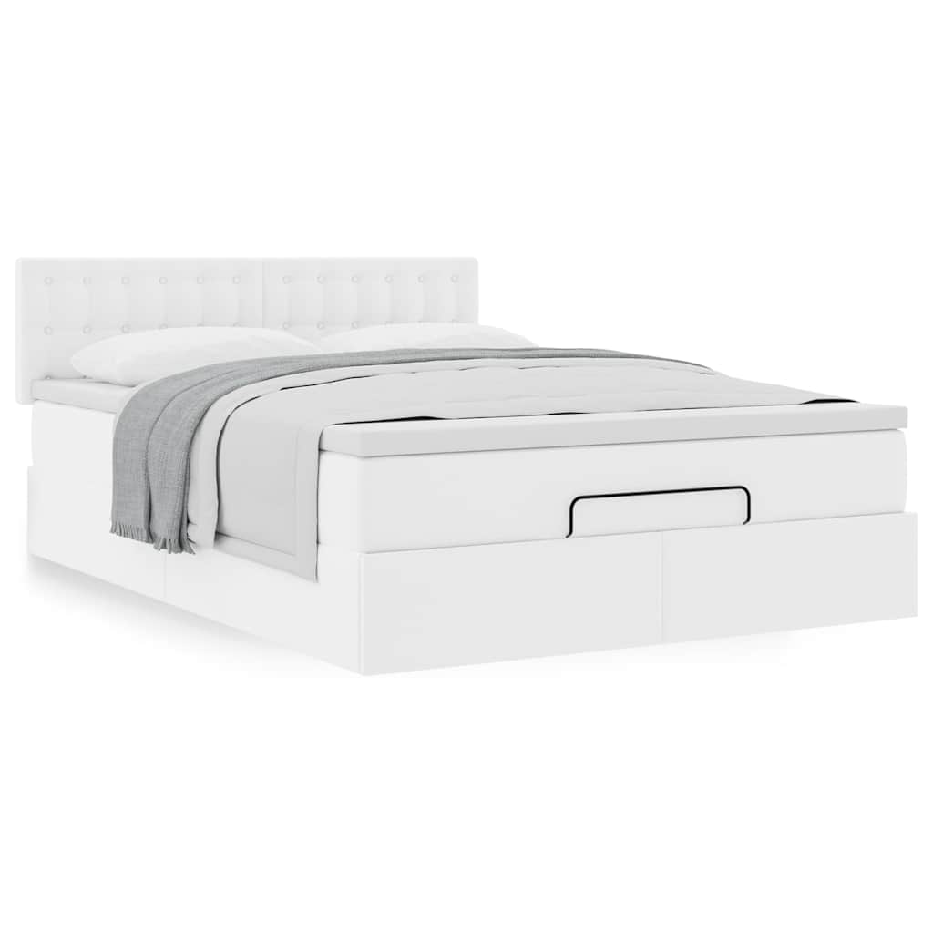 vidaXL Ottoman-Bett mit Matratze Weiß 140x200 cm Kunstleder