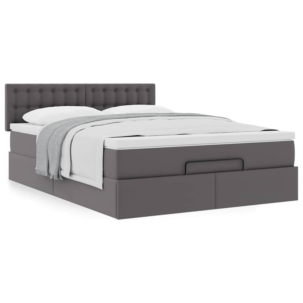 vidaXL Ottoman-Bett mit Matratze Grau 140x200 cm Kunstleder