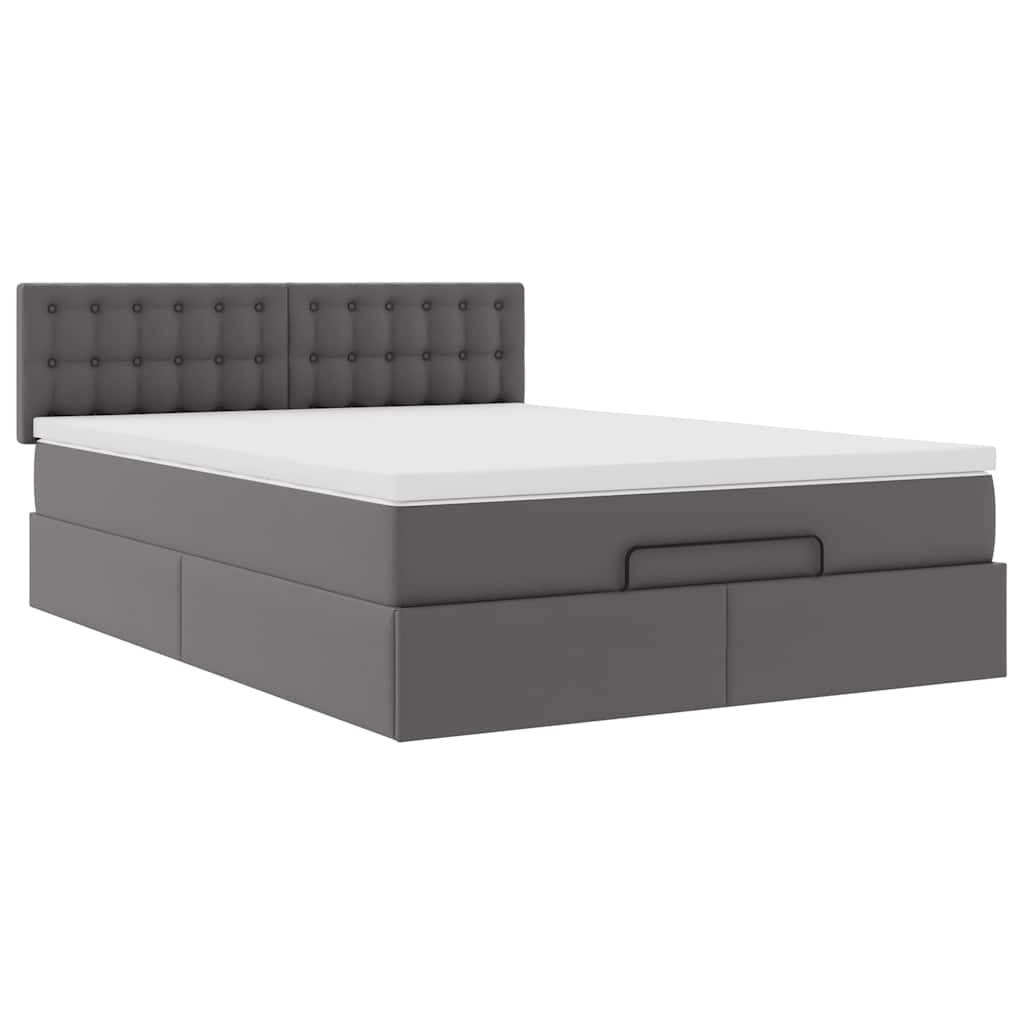 vidaXL Ottoman-Bett mit Matratze Grau 140x200 cm Kunstleder