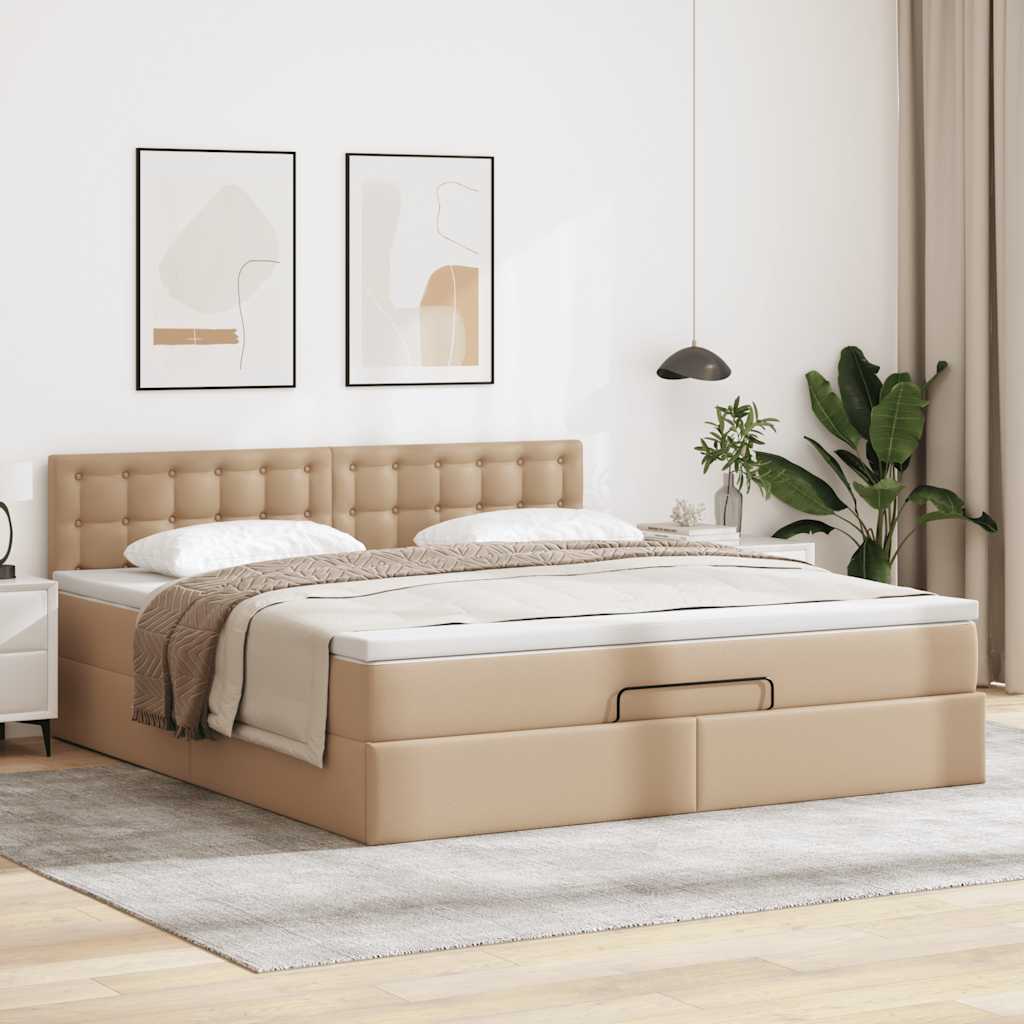 vidaXL Ottoman-Bett mit Matratze Cappuccino-Braun 140x200cm Kunstleder