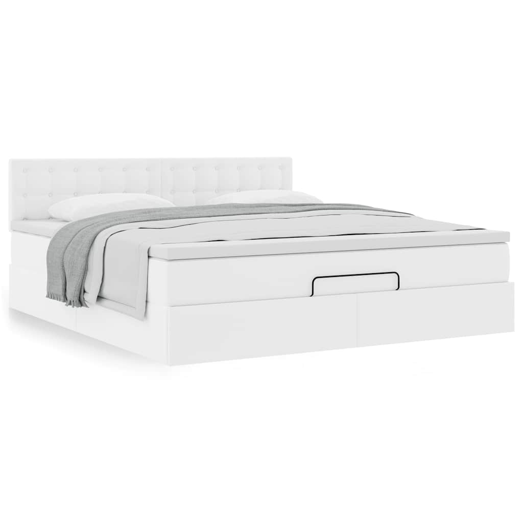 vidaXL Ottoman-Bett mit Matratze Weiß 160x200 cm Kunstleder
