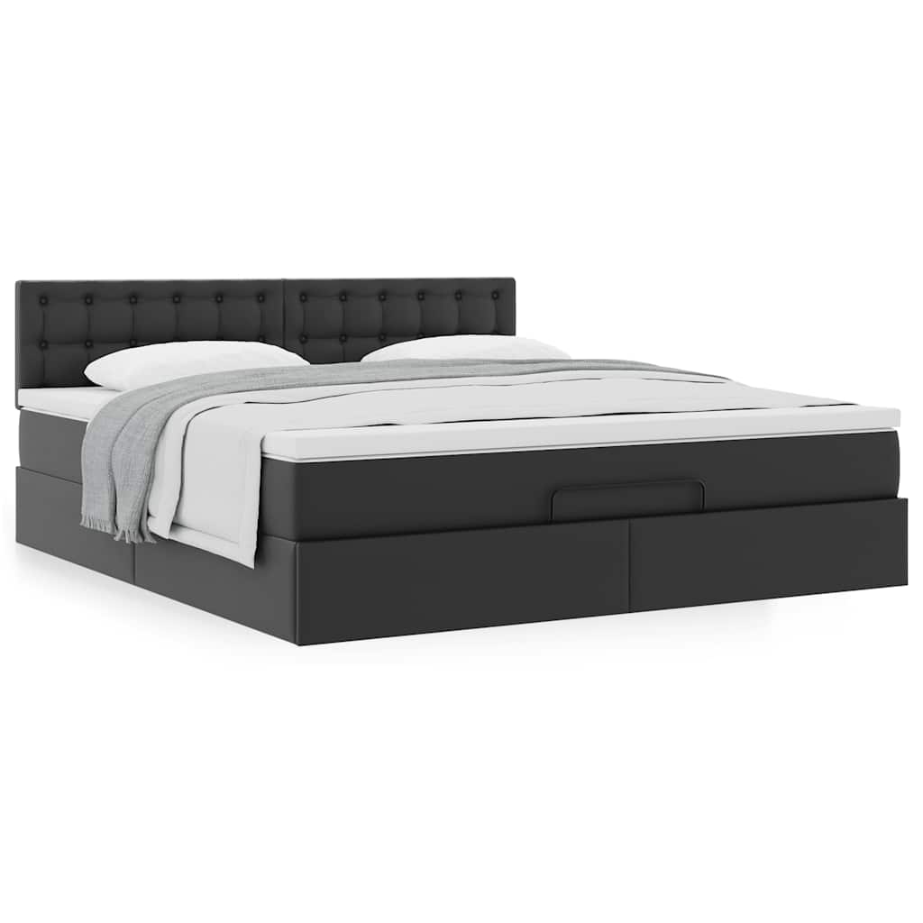 vidaXL Ottoman-Bett mit Matratze Schwarz 180x200 cm Kunstleder