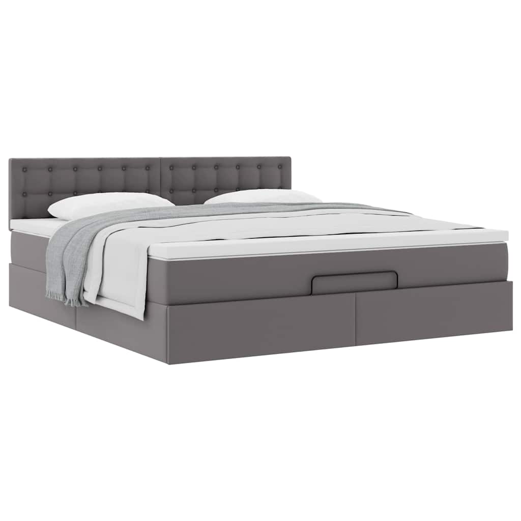 vidaXL Ottoman-Bett mit Matratze Grau 180x200 cm Kunstleder