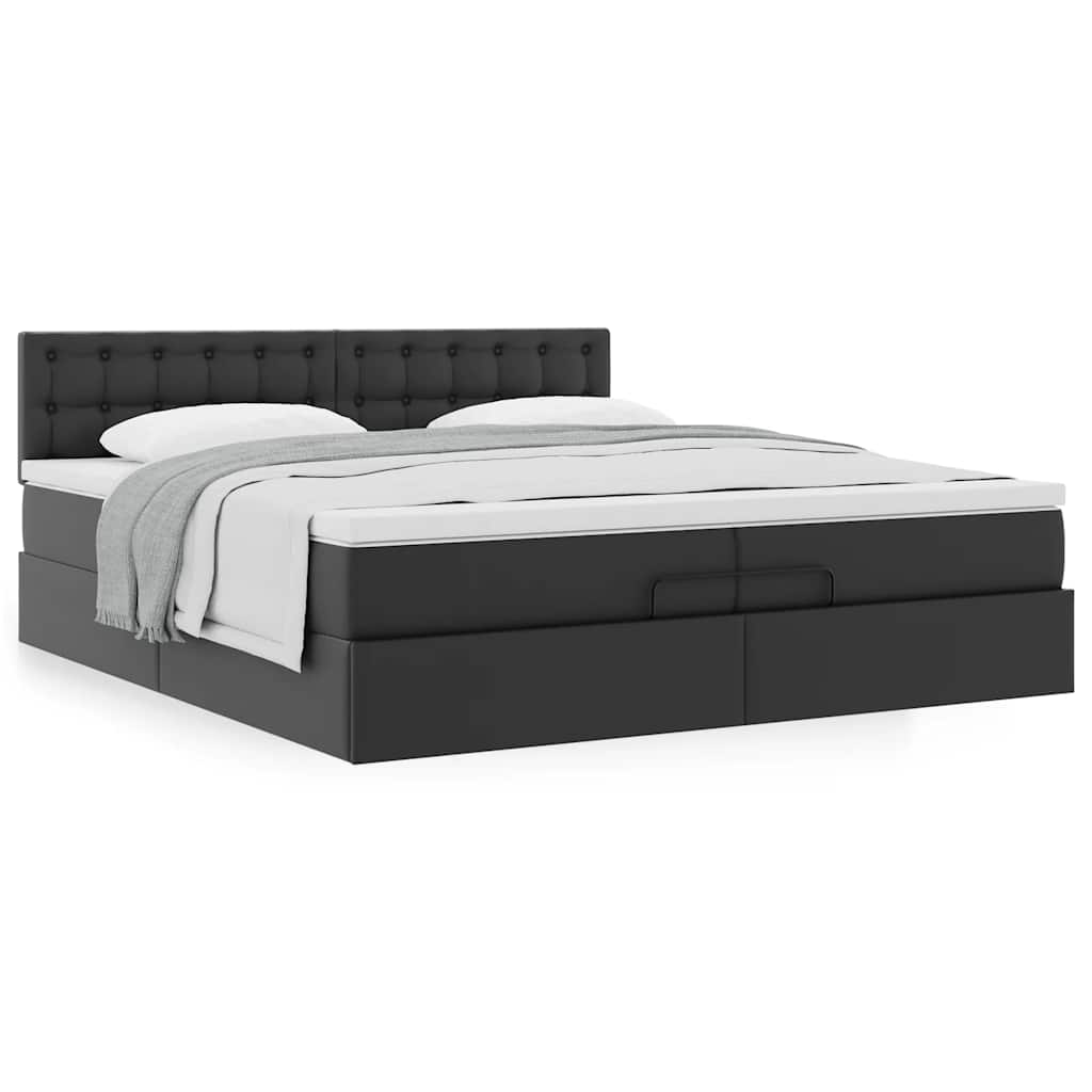 vidaXL Ottoman-Bett mit Matratzen Schwarz 200x200 cm Kunstleder