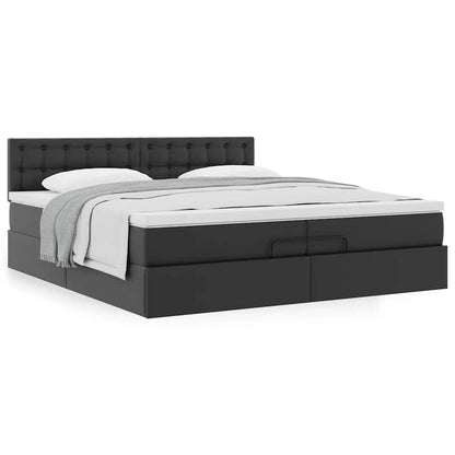 vidaXL Ottoman-Bett mit Matratzen Schwarz 200x200 cm Kunstleder