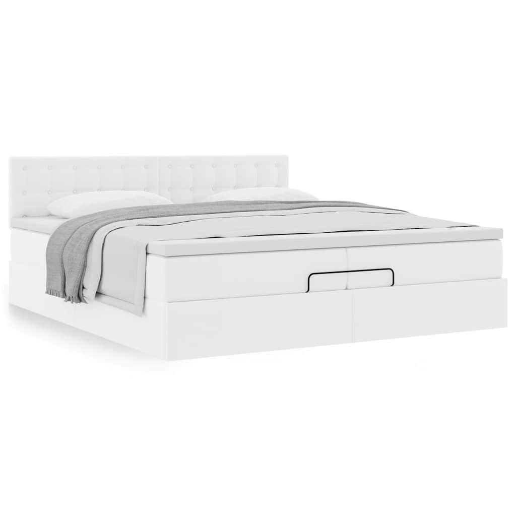 vidaXL Ottoman-Bett mit Matratzen Weiß 200x200 cm Kunstleder