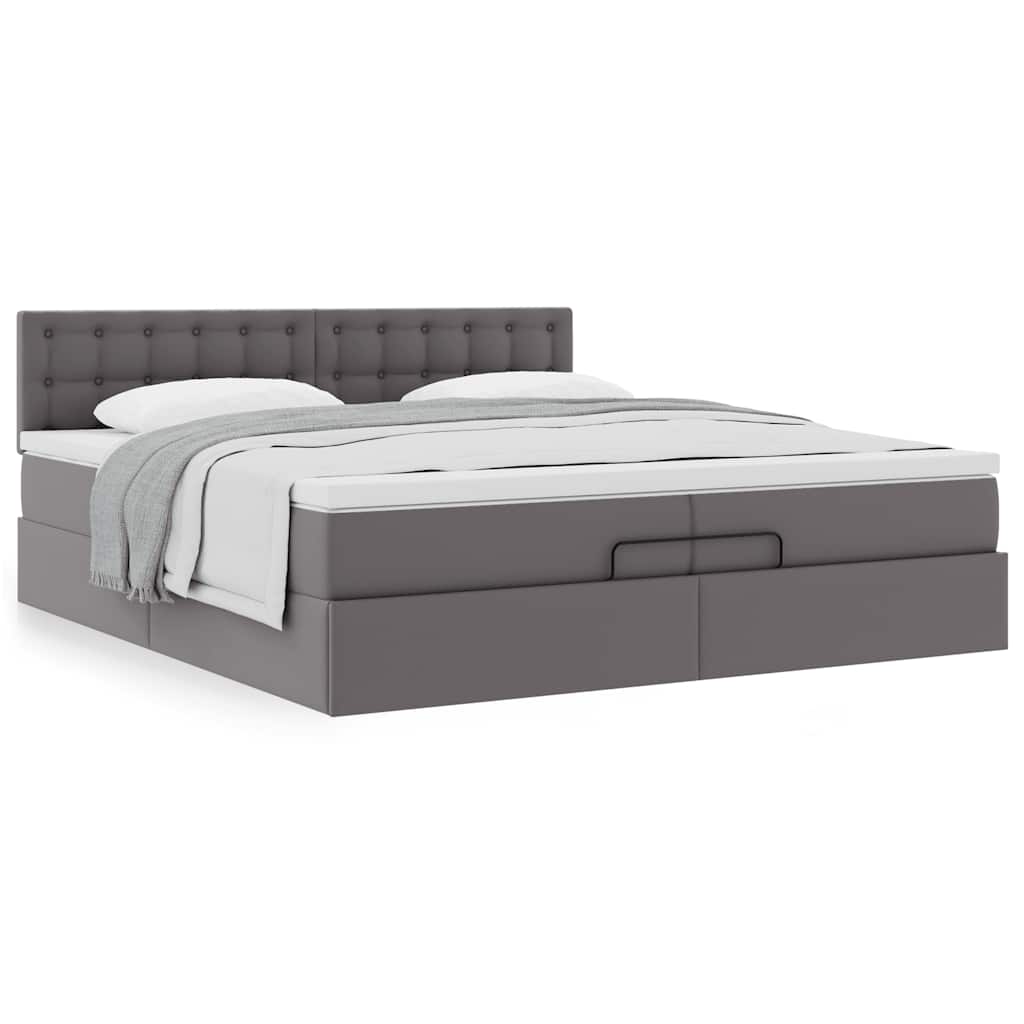 vidaXL Ottoman-Bett mit Matratzen Grau 200x200 cm Kunstleder