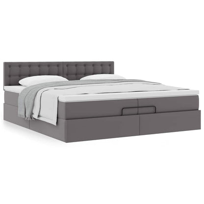 vidaXL Ottoman-Bett mit Matratzen Grau 200x200 cm Kunstleder