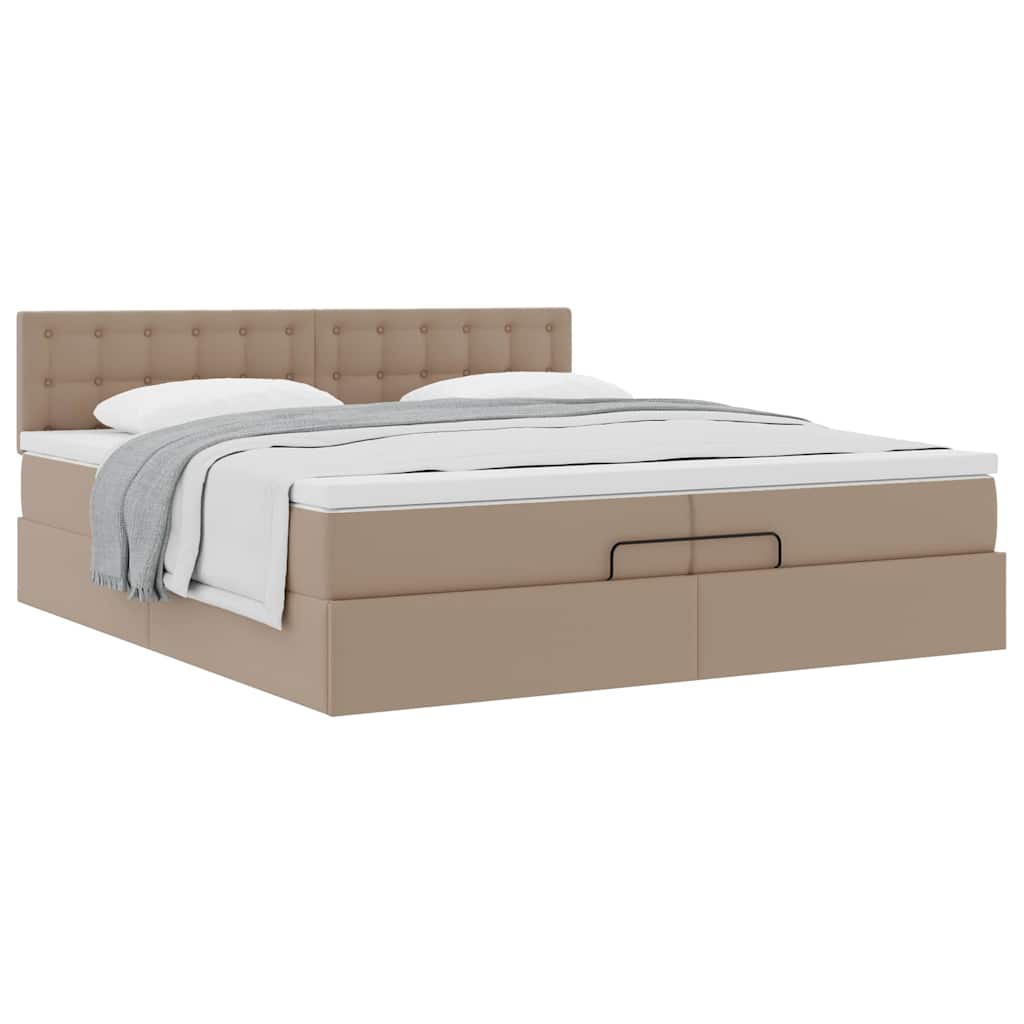 vidaXL Lit ottoman avec matelas Cappuccino 200x200 cm Similicuir