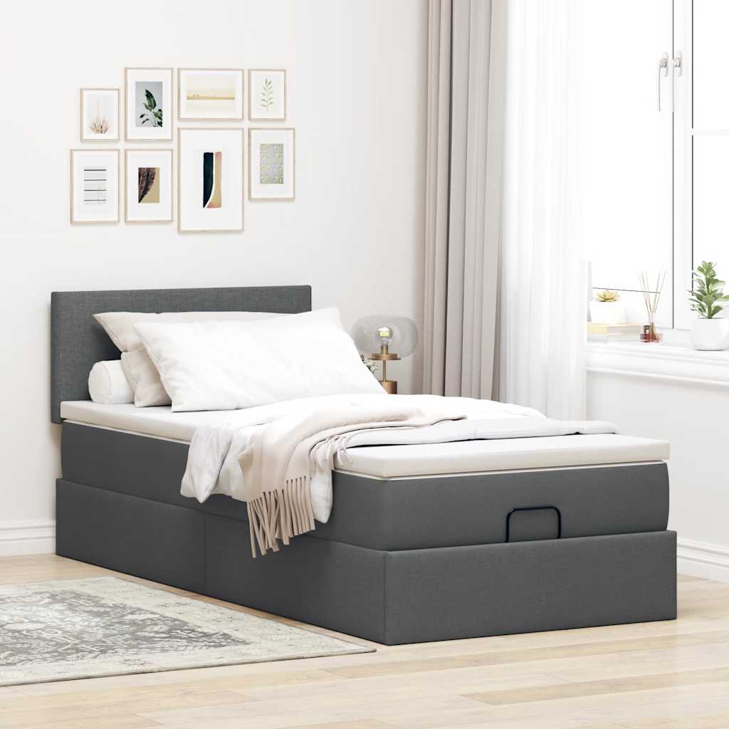 vidaXL Ottoman-Bett mit Matratze Dunkelgrau 80x200 cm Stoff