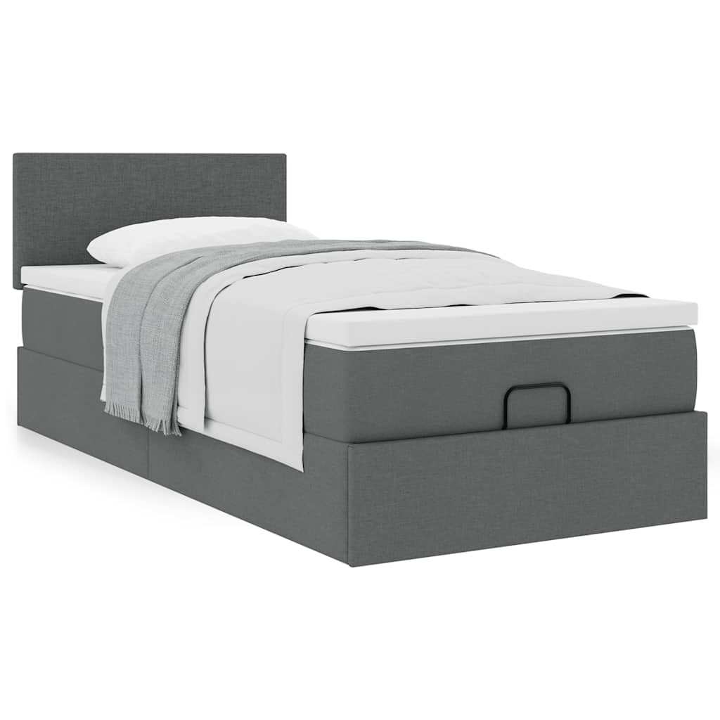 vidaXL Ottoman-Bett mit Matratze Dunkelgrau 90x190 cm Stoff