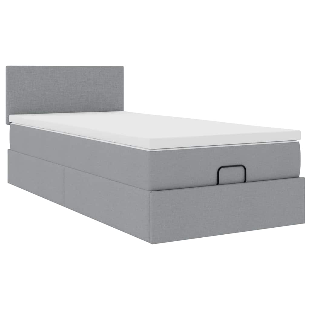 vidaXL Ottoman-Bett mit Matratze Hellgrau 90x200 cm Stoff