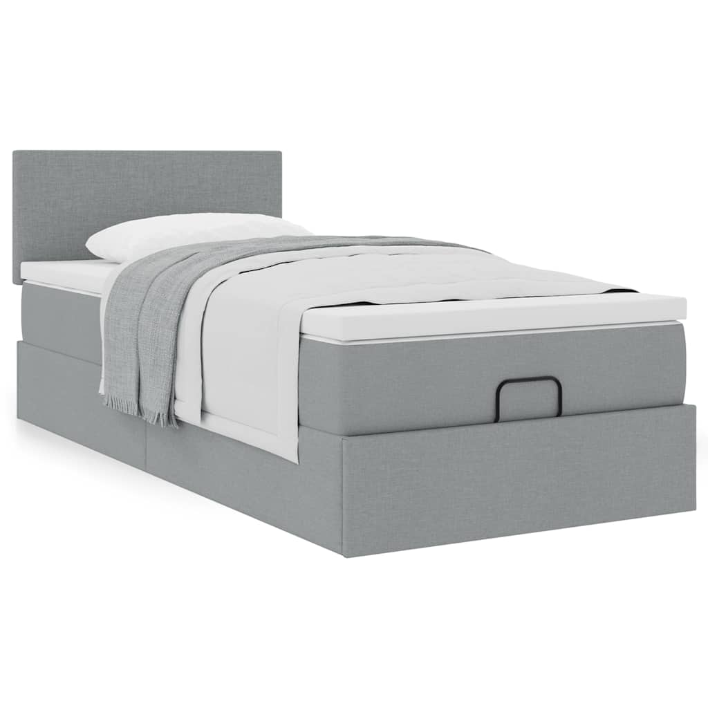 vidaXL Lit ottoman avec matelas Gris clair 100x200 cm Tissu
