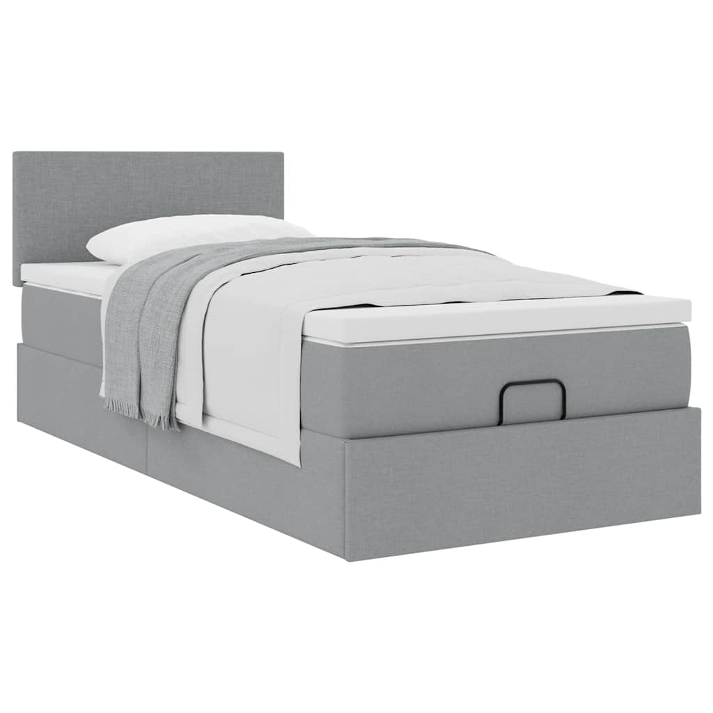 vidaXL Lit ottoman avec matelas Gris clair 100x200 cm Tissu