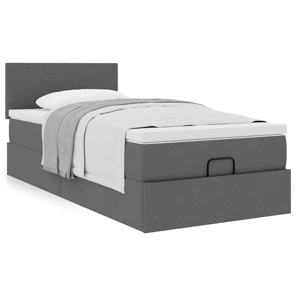 vidaXL Ottoman-Bett mit Matratze Dunkelgrau 100x200 cm Stoff