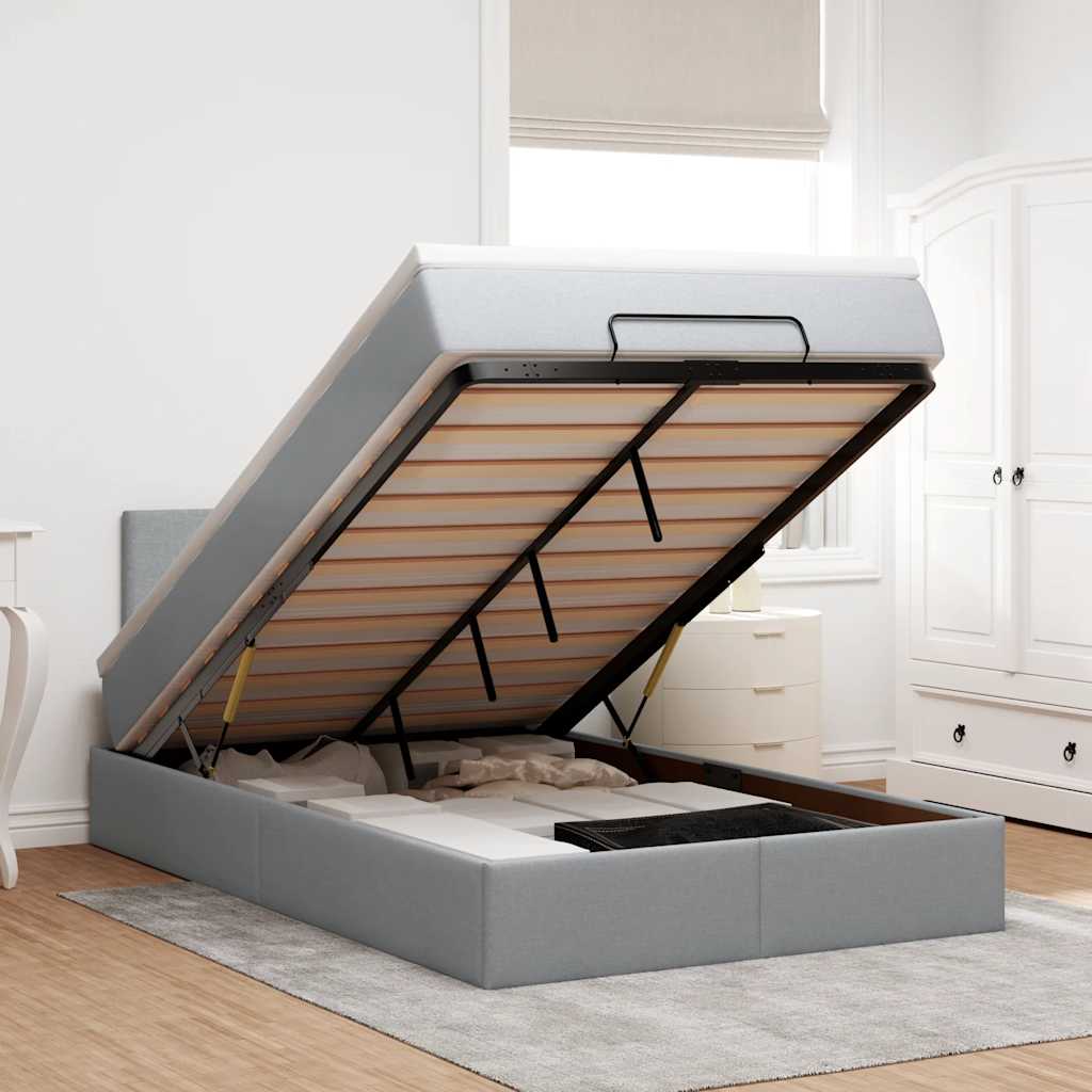 vidaXL Lit-coffre avec matelas Gris clair 120x200 cm Tissu