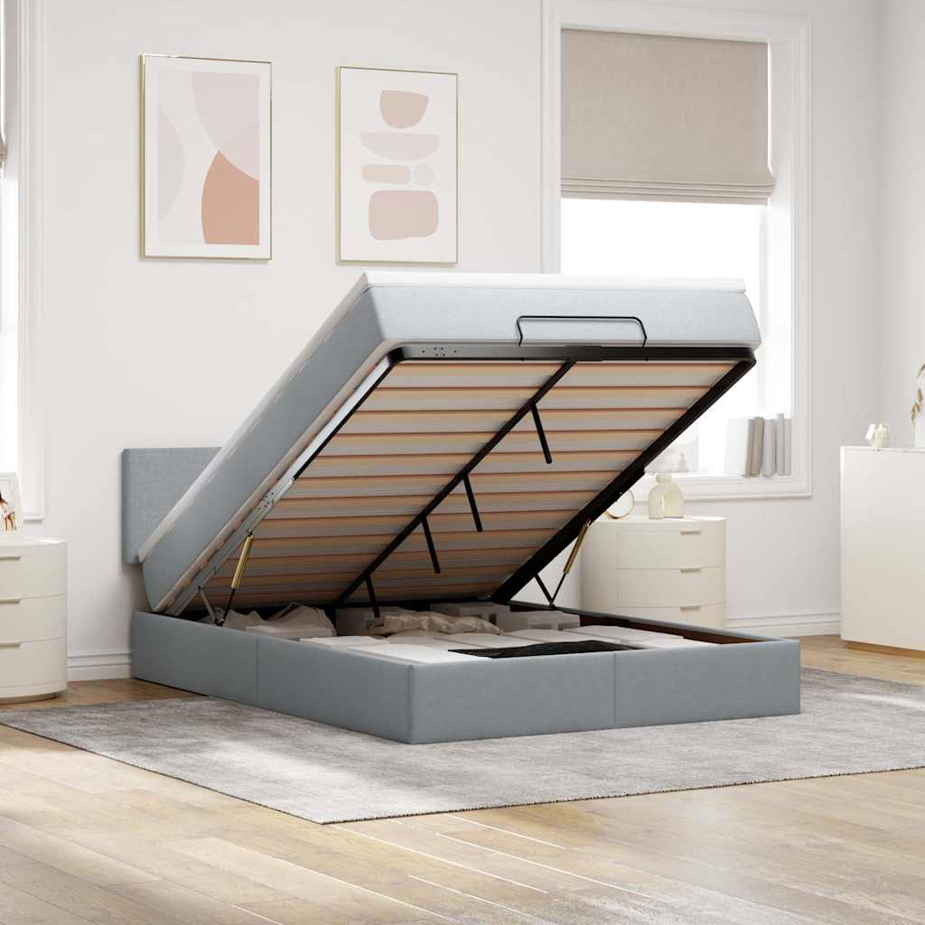 vidaXL Ottoman-Bett mit Matratze Hellgrau 140x190 cm Stoff