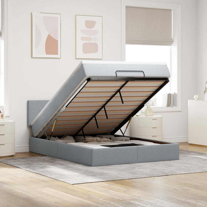 vidaXL Ottoman-Bett mit Matratze Hellgrau 140x190 cm Stoff