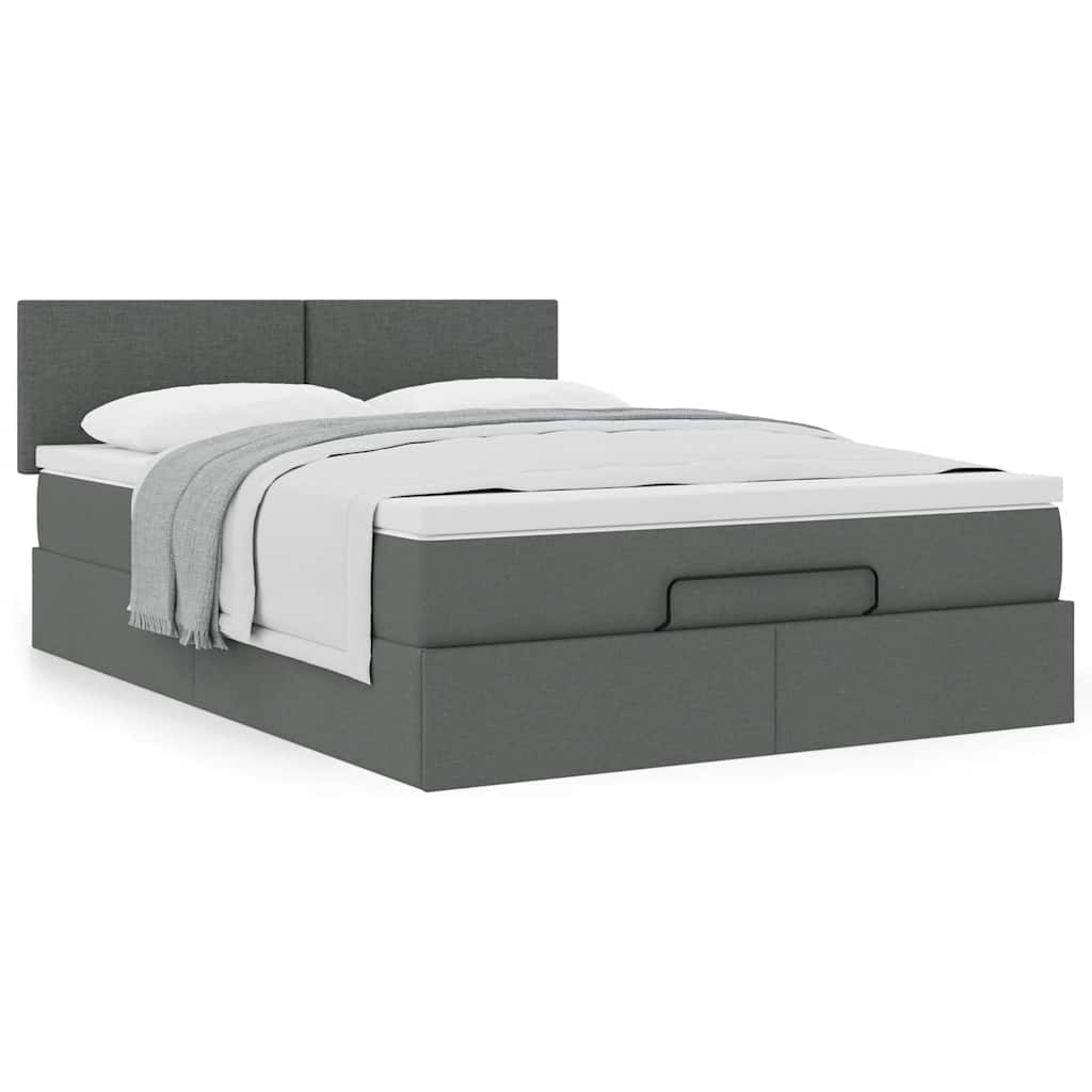 vidaXL Ottoman-Bett mit Matratze Dunkelgrau 140x190 cm Stoff