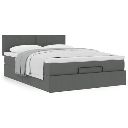 vidaXL Ottoman-Bett mit Matratze Dunkelgrau 140x190 cm Stoff