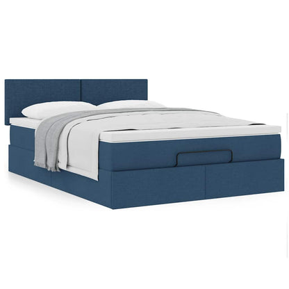 vidaXL Ottoman-Bett mit Matratze Blau 140x190 cm Stoff