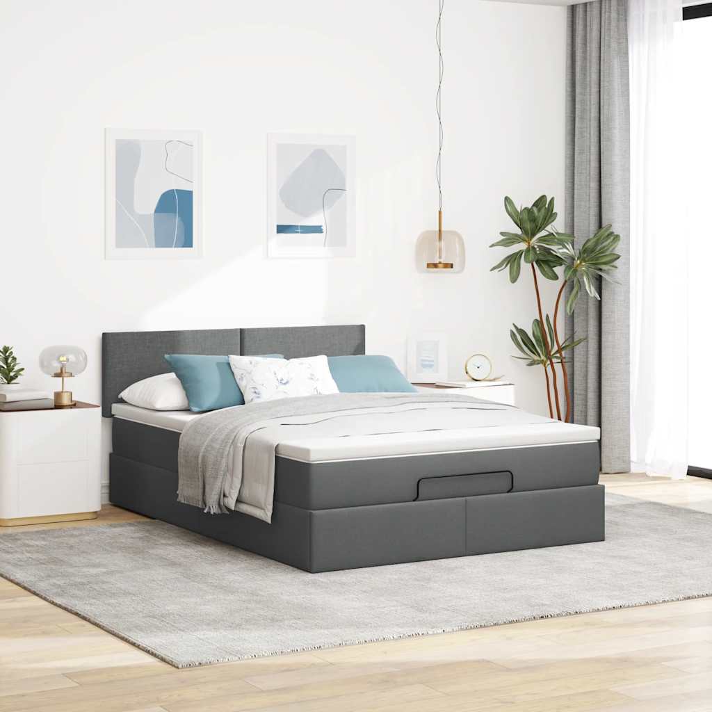 vidaXL Ottoman-Bett mit Matratze Dunkelgrau 140x200 cm Stoff