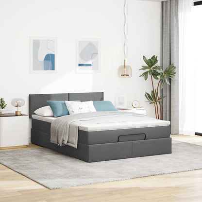 vidaXL Ottoman-Bett mit Matratze Dunkelgrau 140x200 cm Stoff