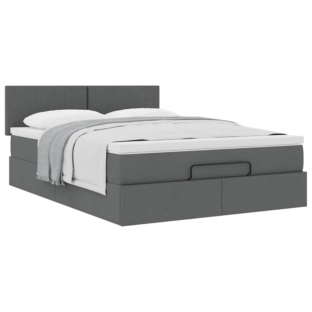 vidaXL Ottoman-Bett mit Matratze Dunkelgrau 140x200 cm Stoff