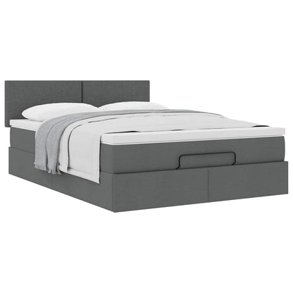 vidaXL Ottoman-Bett mit Matratze Dunkelgrau 140x200 cm Stoff