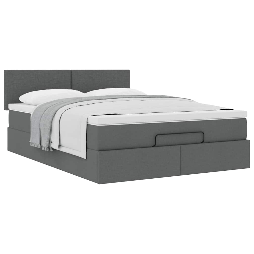 vidaXL Ottoman-Bett mit Matratze Dunkelgrau 140x200 cm Stoff