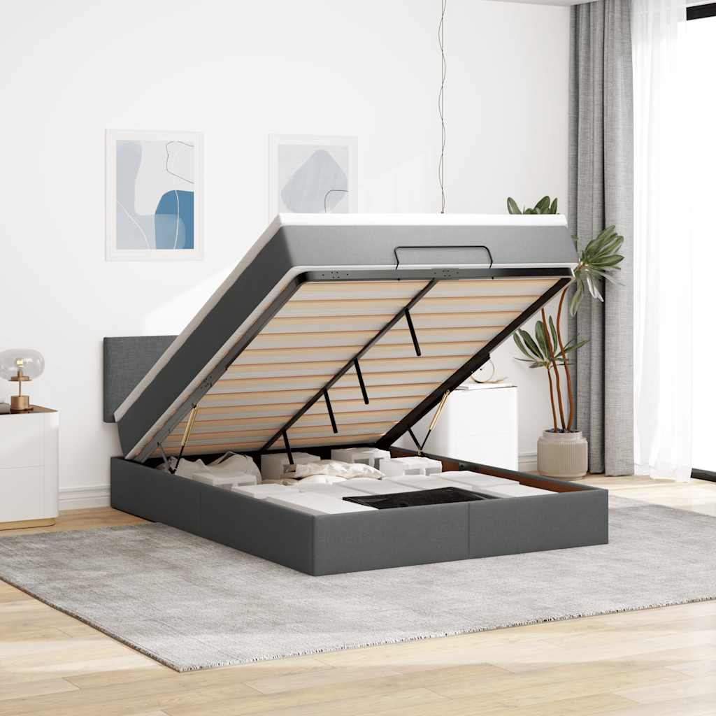 vidaXL Ottoman-Bett mit Matratze Dunkelgrau 140x200 cm Stoff