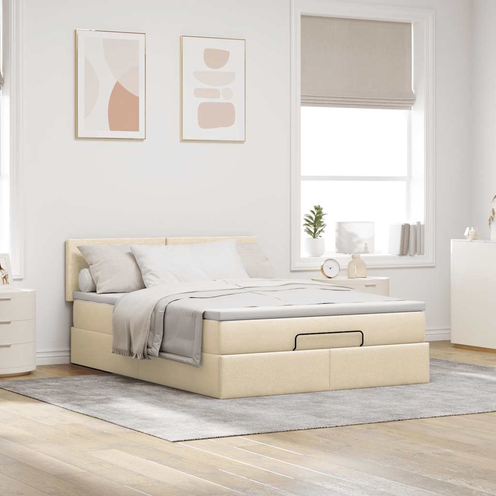 vidaXL Ottoman-Bett mit Matratze Creme 140x200 cm Stoff