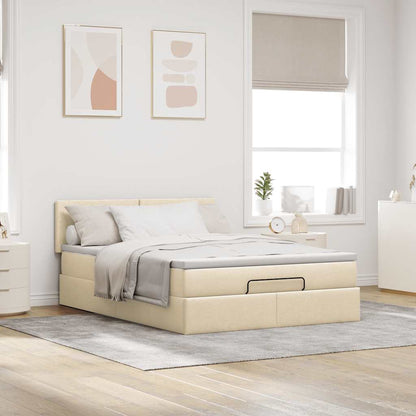 vidaXL Ottoman-Bett mit Matratze Creme 140x200 cm Stoff