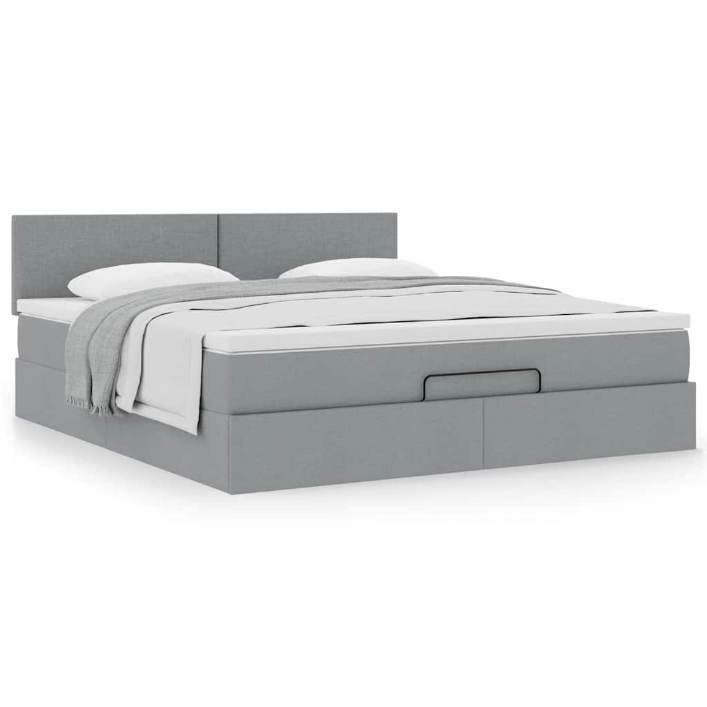 vidaXL Ottoman-Bett mit Matratze Hellgrau 160x200 cm Stoff