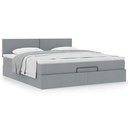 vidaXL Ottoman-Bett mit Matratze Hellgrau 160x200 cm Stoff