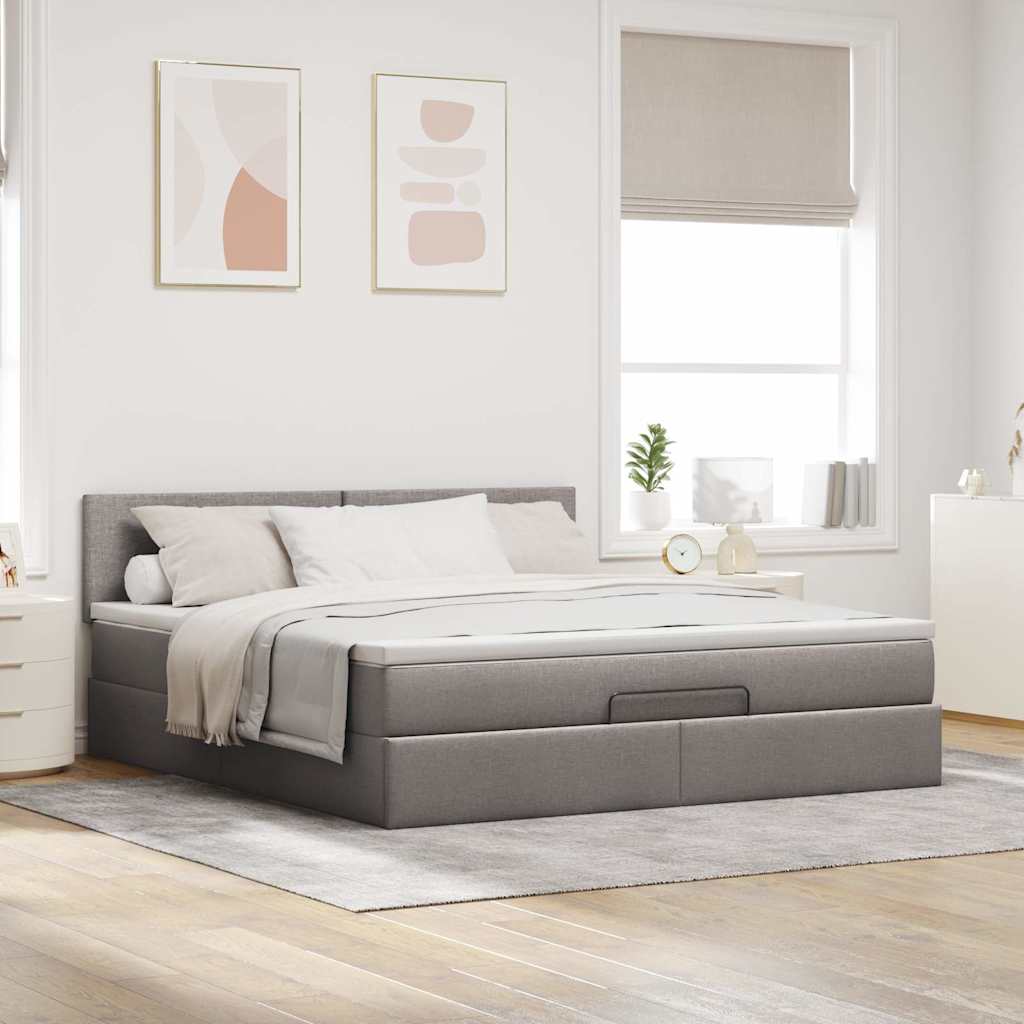 vidaXL Ottoman-Bett mit Matratze Taupe 160x200 cm Stoff