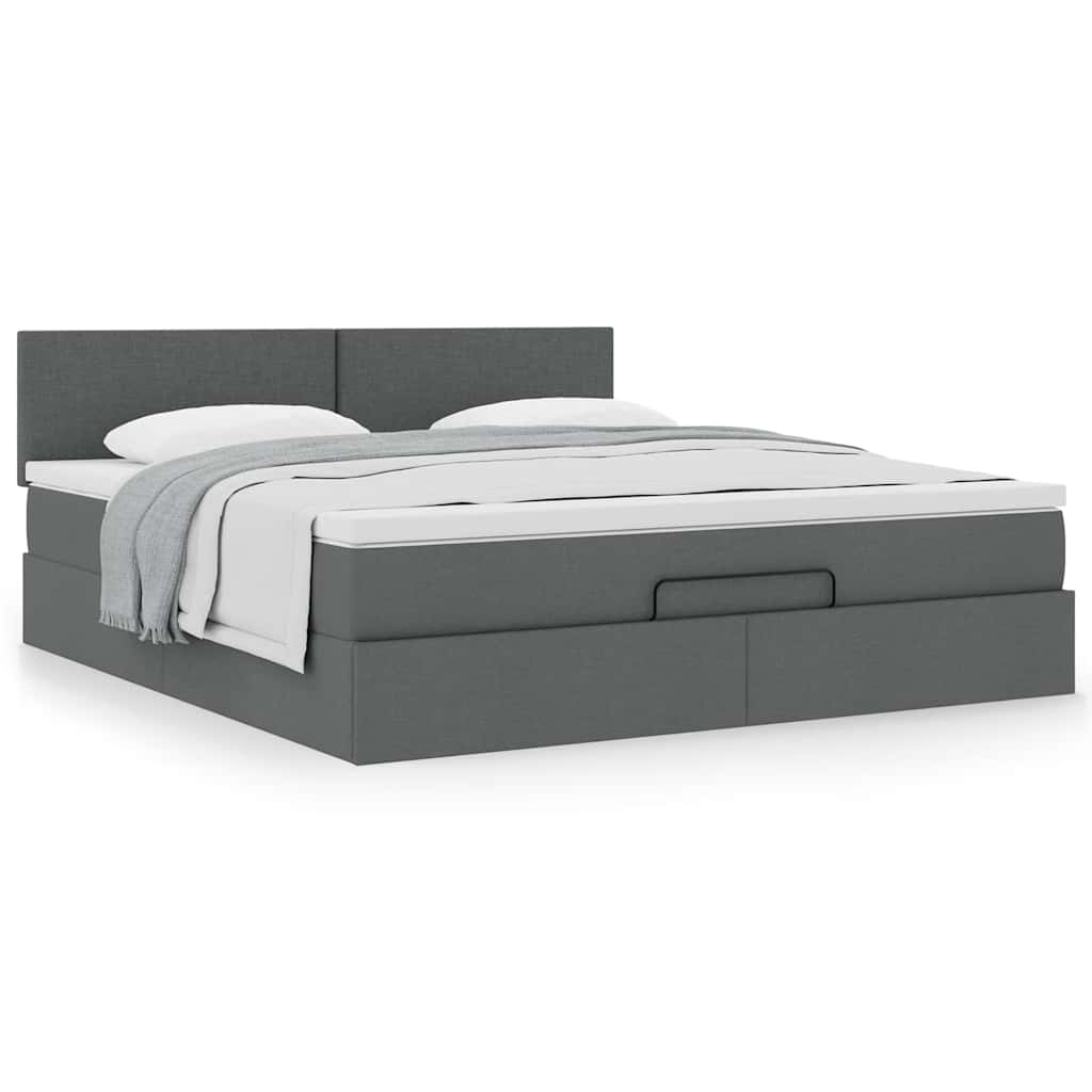vidaXL Ottoman-Bett mit Matratze Dunkelgrau 180x200 cm Stoff