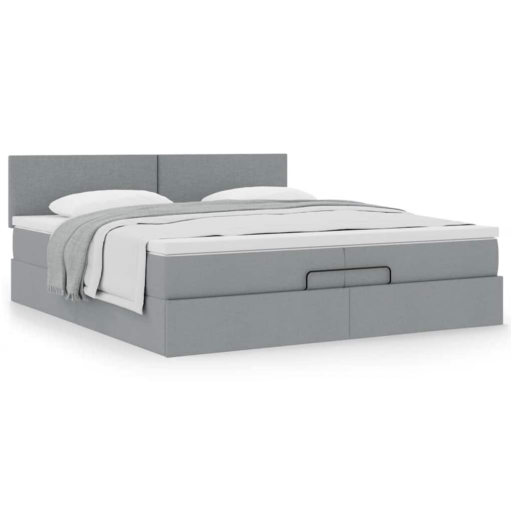 vidaXL Ottoman-Bett mit Matratze Hellgrau 200x200 cm Stoff