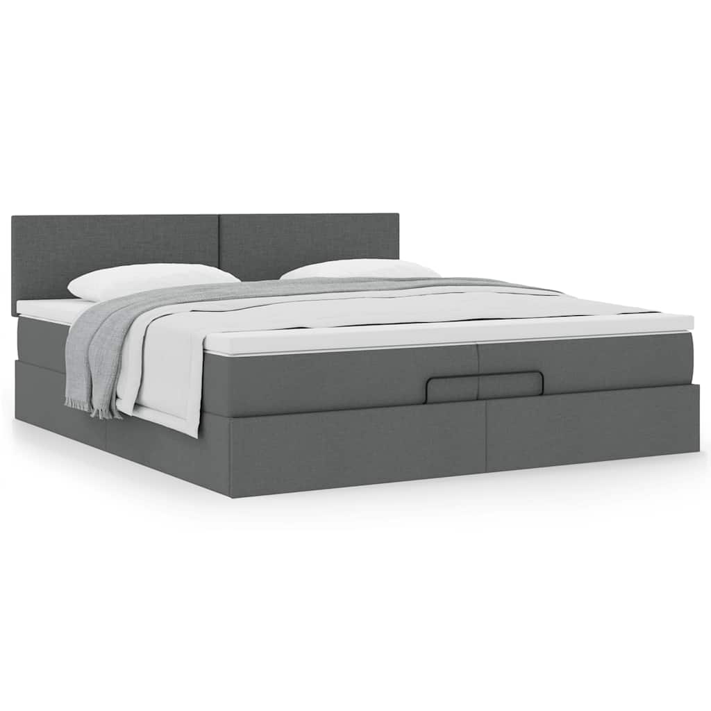 vidaXL Ottoman-Bett mit Matratze Dunkelgrau 200x200 cm Stoff